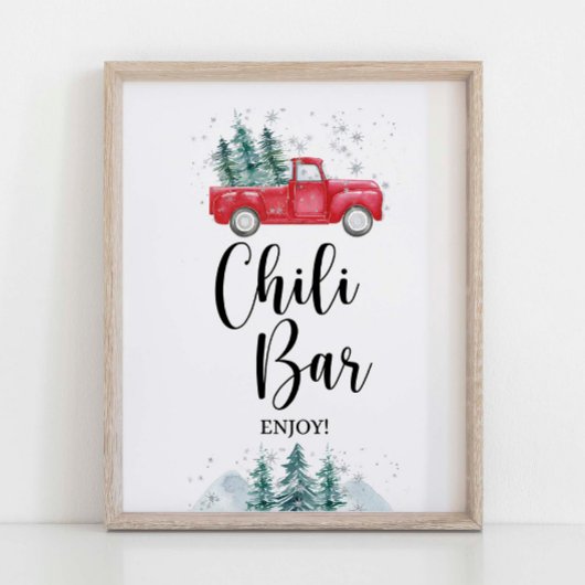 Poster Signe de chili d'hiver Red Xmas arbre Truck