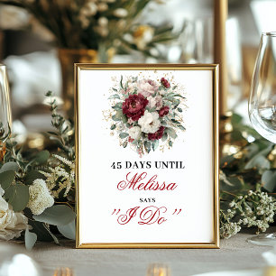 Poster Signe de compte à rebours Boho Blush Burgundy Dais