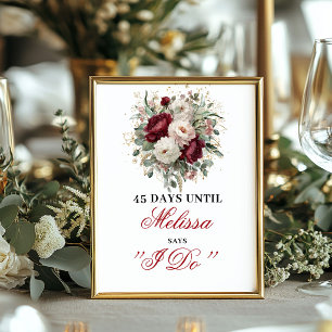Poster Signe de compte à rebours de mariage opulent blush