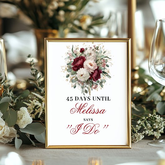 Poster Signe de compte à rebours de mariage opulent blush