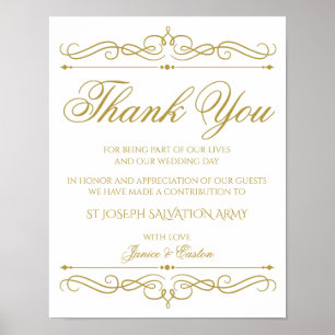 Poster Signe de don mariage   Gold Swirl Calligraphy