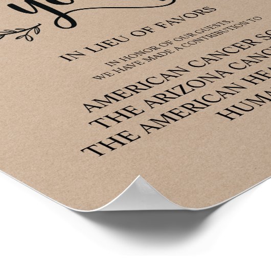 Poster Signe de don ou de contribution du Mariage Rustic  (Coin)