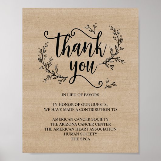 Poster Signe de don ou de contribution du Mariage Rustic  (Devant)