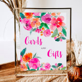 Poster Signe de douche de mariée à script floral rose vif