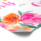 Poster Signe de douche de mariée à script floral rose vif (Coin)