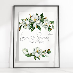 Poster Signe de faveur de mariage floral Magnolia blanc L