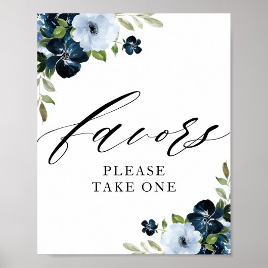 Poster signe de faveurs florales marine et bleu clair (Devant)