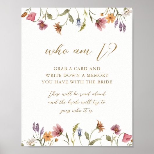 Poster Signe de jeu de Baby Shower 'Wildflower Who Am I' (Devant)