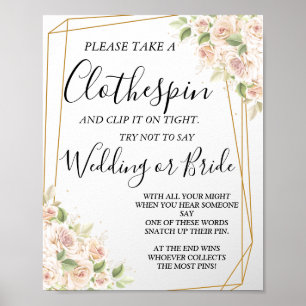 Poster Signe de jeu de douche de mariée Floral Rose Cloth