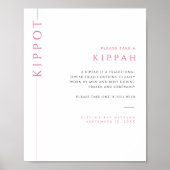 Poster Signe de Kippah moderne rose et blanc pour Bat Mit (Devant)