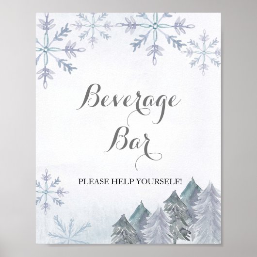 Poster Signe de la barre de boissons de la forêt d'hiver (Devant)