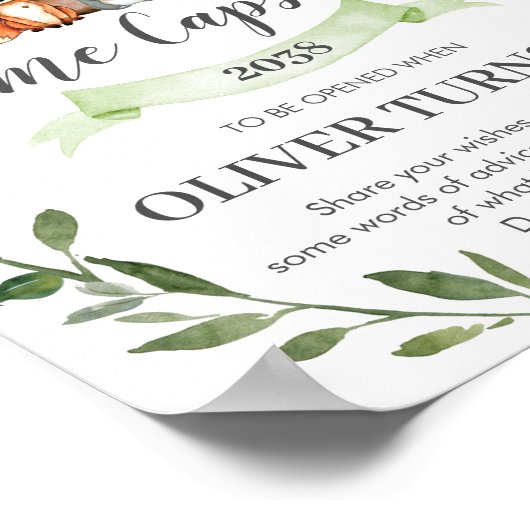 Poster Signe de la capsule temporelle de bois vert rustiq (Coin)