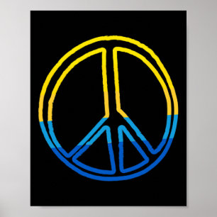 Poster Signe de la paix aux couleurs de l'Ukraine jaune e