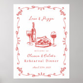 Poster Signe de la répétition de vin de pizza dessinée (Devant)