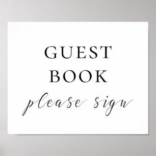 Poster Signe de livre d'or. Mariage écriture noir et blan