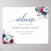 Poster SIGNE DE Mariage D'Accueil Floral Berry, Bleu, Bou (Devant)