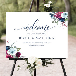 Poster SIGNE DE Mariage D'Accueil Floral Berry, Bleu, Bou