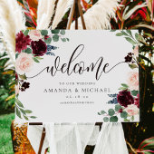 Poster SIGNE DE Mariage D'ACCUEIL Floral Burgundy Blush