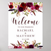 Poster SIGNE DE Mariage DE Bienvenue Floral Boho Burgundy (Devant)