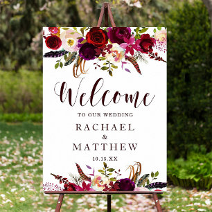 Poster SIGNE DE Mariage DE Bienvenue Floral Boho Burgundy