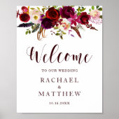 Poster SIGNE DE Mariage DE Bienvenue Floral Boho Burgundy (Devant)