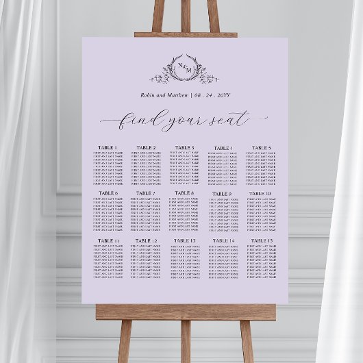 Poster Signe de Mariage de monogramme chic Lavender