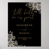Poster SIGNE DE Mariage Floral Rose Noir Et Or (Devant)