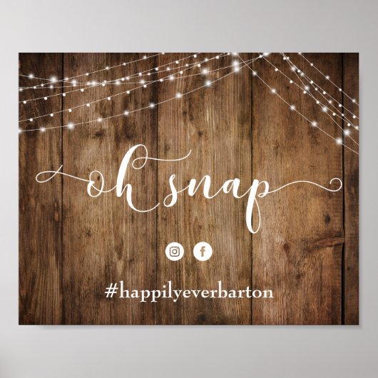 Poster Signe de Mariage Oh Snap Rustic Wood & Lights (Devant)