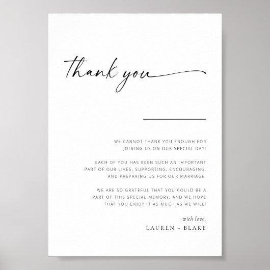 Poster SIGNE DE Merci Mariage de script moderne simple (Devant)
