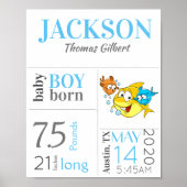 Poster SIGNE DE NAISSANCE Bébé Bleu avec Bébé requin (Devant)