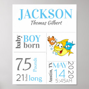 Poster SIGNE DE NAISSANCE Bébé Bleu avec Bébé requin