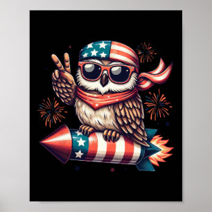 Poster Signe de Paix Main Hibou Feu d'Artifice Américain