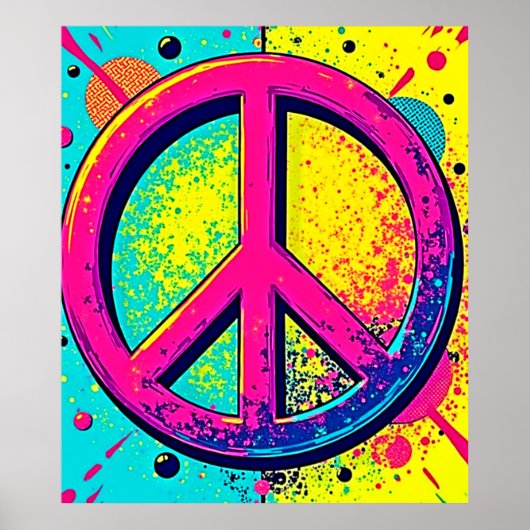 Poster Signe de Paix Rétro Coloré (Devant)