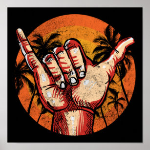 Poster Signe de palmier de la poignée à main de surf