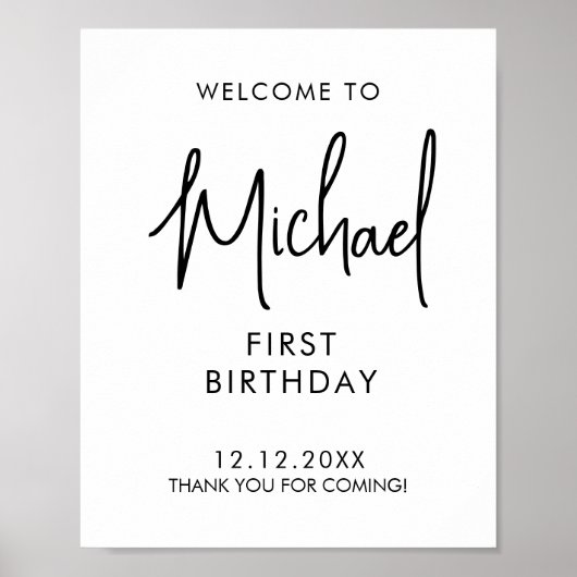 Poster Signe de premier anniversaire écriture manuscrite (Devant)