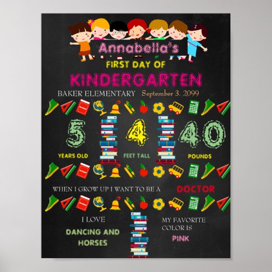 Poster SIGNE DE PREMIÈRE JOURNÉE FILLE, Noir & couleurs (Devant)