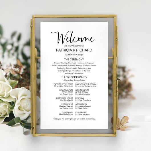 Poster Signe de programme de mariage de calligraphie mode