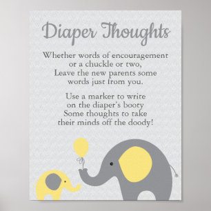 Poster Signe de réflexion sur le Baby shower jaune Elépha
