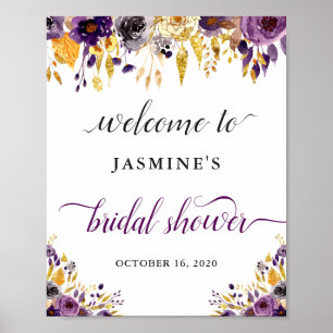 Poster Signe de Remise de Cadeaux de Mariage Fleuris Or V