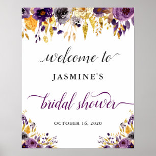 Poster Signe de Remise de Cadeaux de Mariage Fleuris Or V