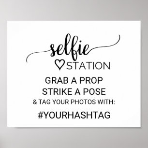 Poster Signe de station Selfie Calligraphie Noire Simple