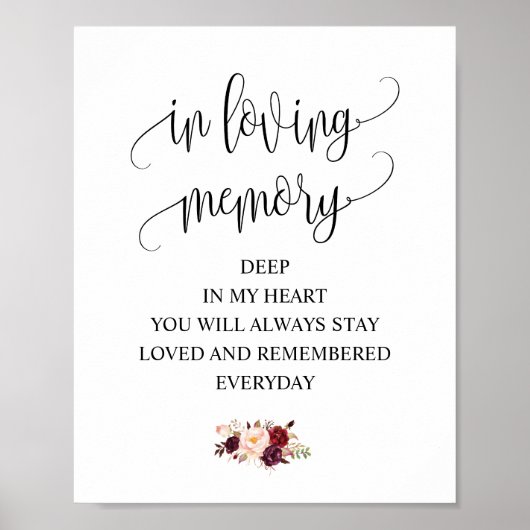 Poster Signe de table de souvenir de mariage en souvenir  (Devant)