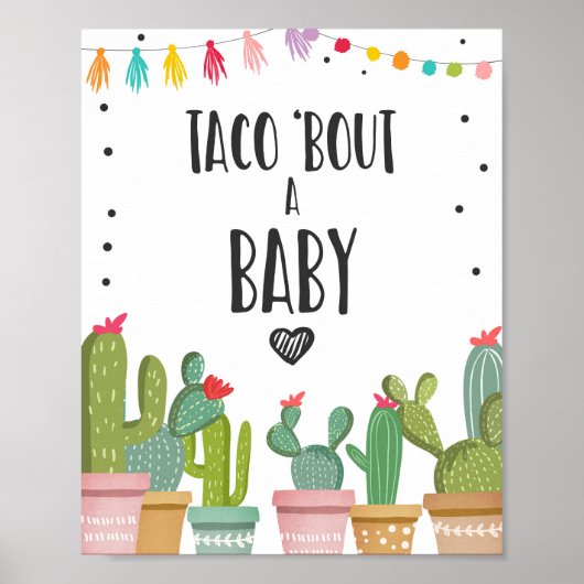 Poster Signe de table Fiesta Bébé Cactus, Parlons Taco (Devant)