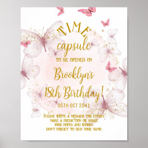 Poster Signe de temps pour papillon rose et or