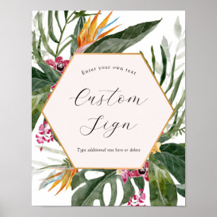 Poster Signe de texte personnalisé floral tropical