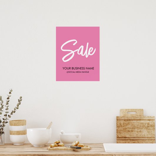 Poster Signe de vente rose personnalisable avec nom comme (Cuisine)