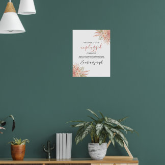 Poster Signe débranché du Mariage floral à feuilles minim