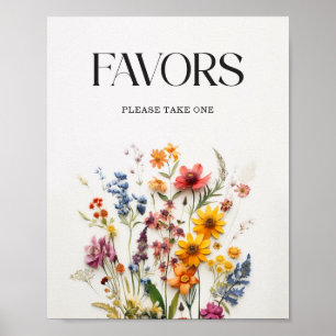 Poster Signe des faveurs du Baby shower Fleur sauvage en 