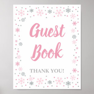 Poster Signe du livre d'hiver Pink & Silver Snowflakes