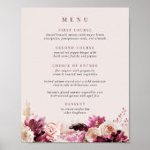 Poster Signe du menu floral Blush et Bourgogne (Devant)
